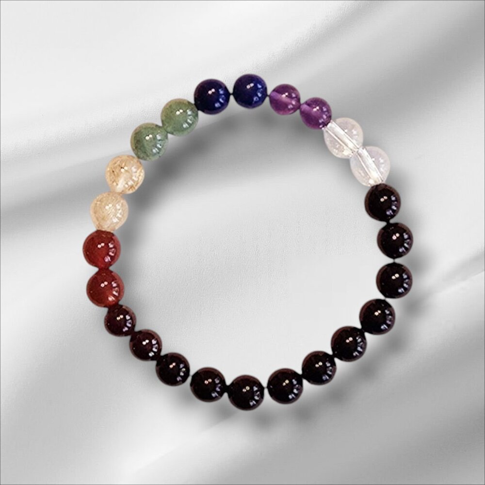 Genuine 7 Chakra + Onyx Bracelet 6" Gemstones (Unisex) [G6108-16]